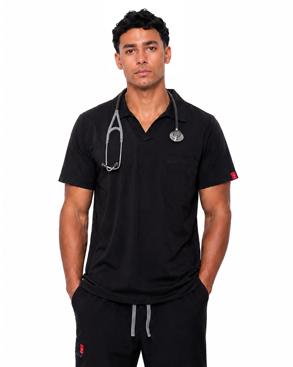Male scrub Polo shape - Black (Premium)