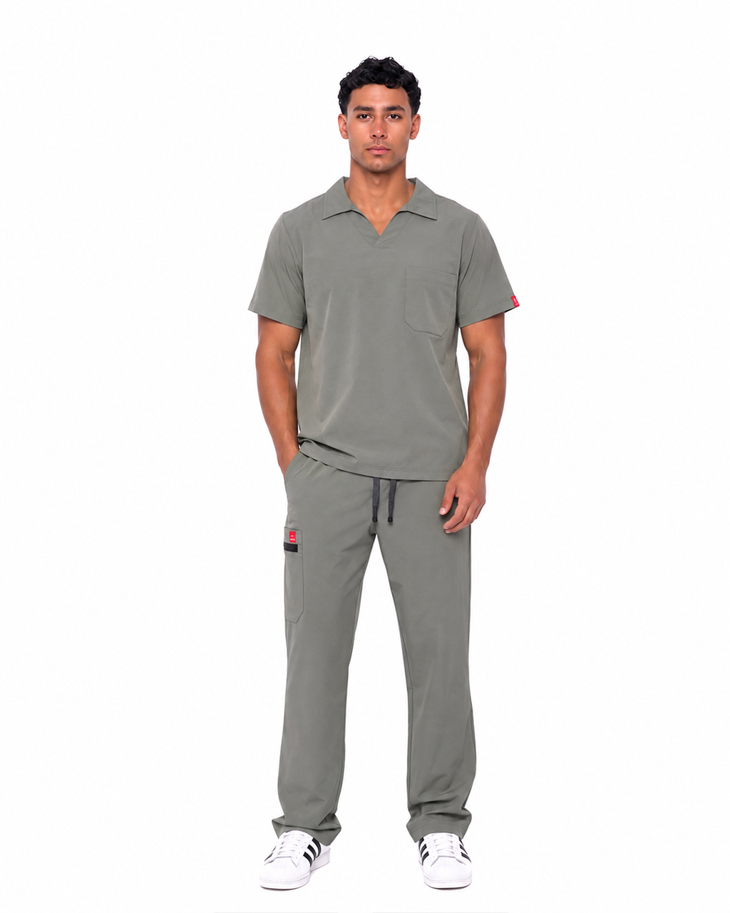 Male scrub Polo shape - Olive (Premium)
